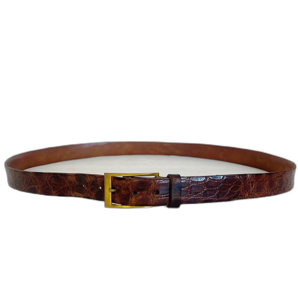 Vintage Mullin's Men's Brown Crocodile Leather Belt Brass Buckle Size 36 - Picture 7 of 7